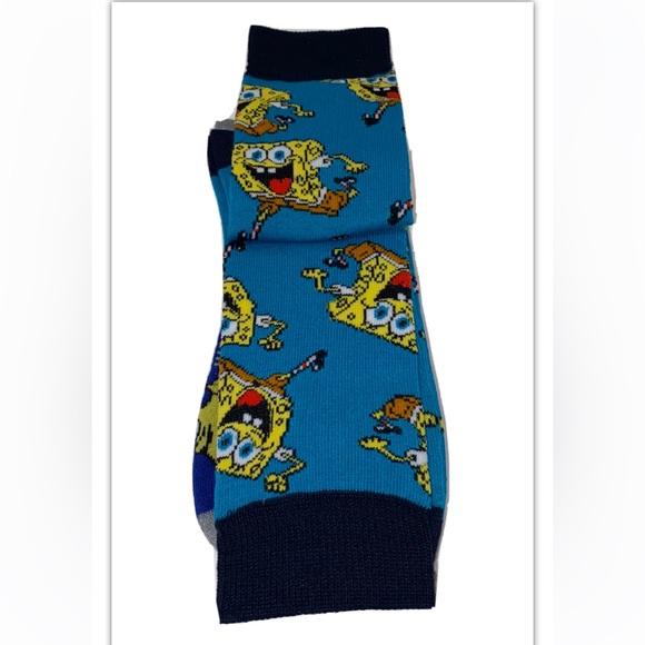SpongeBob Crew Socks 2 Pair Men 8-12 Green Blue Nickelodeon Square Pants NEW! - Picture 10 of 12
